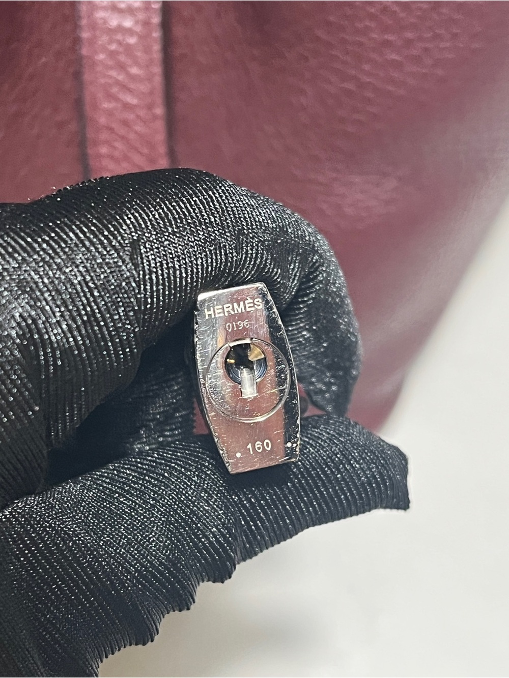 Hermes Bordeaux Togo Leather Bucket Tote with Silver-Tone Padlock - Picture 6 of 16